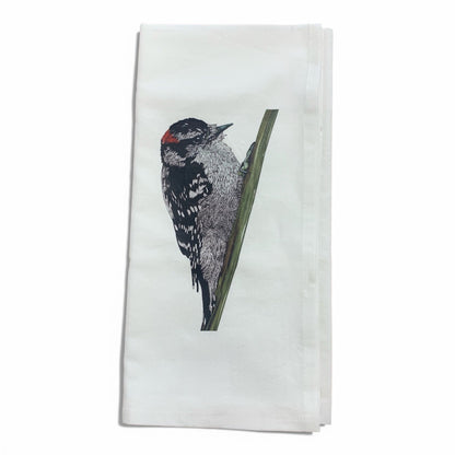 100% Organic Cotton Tea Towel - Downy Woodpecker