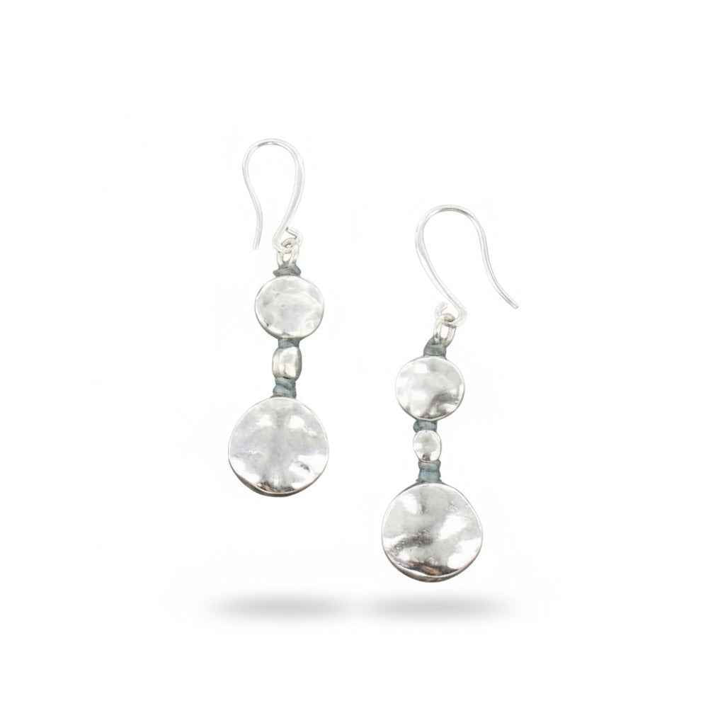 Double Beaten Disc Earrings In Silver Plate