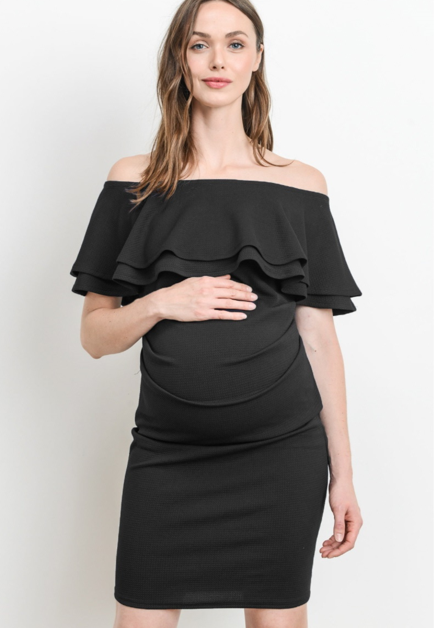 Double Ruffle Off Shoulder Maternity Dress