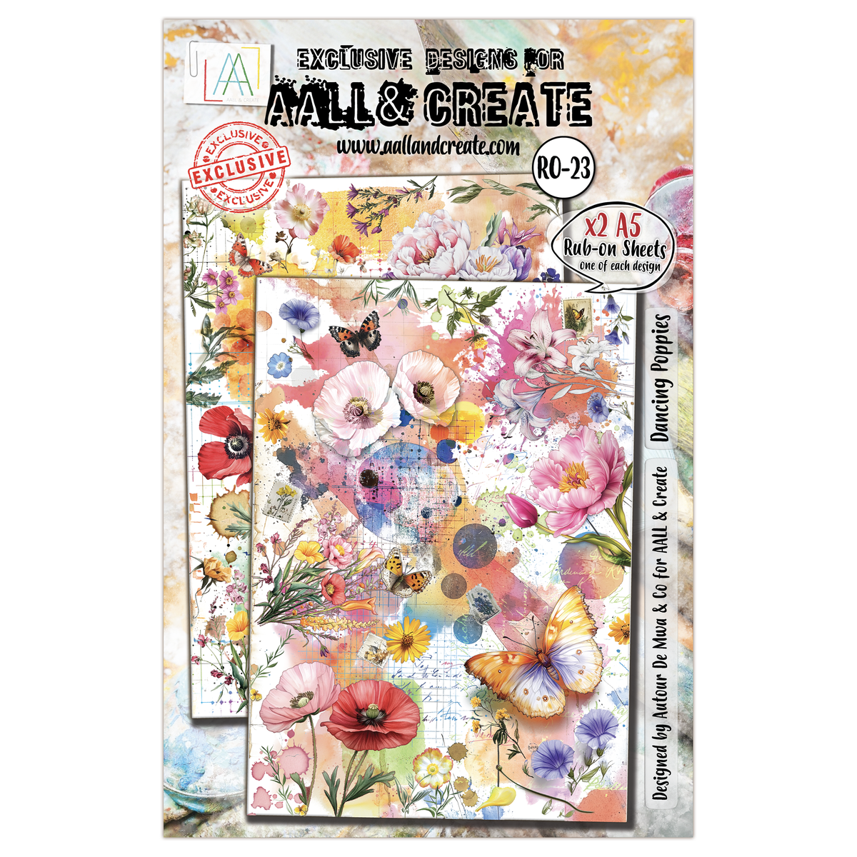 AALL and Create - A5 Rub-Ons - Dancing Poppies