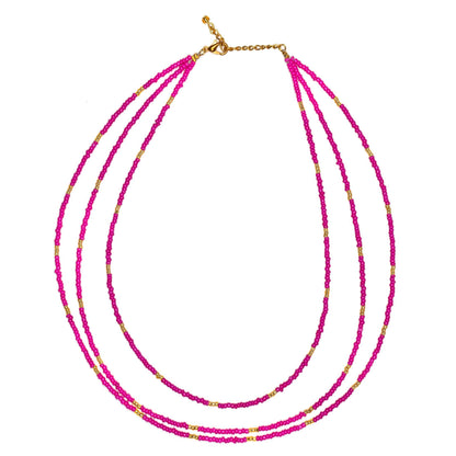 Triple Strand Seed Bead Necklace With Gold Accents