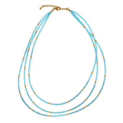 Triple Strand Seed Bead Necklace With Gold Accents