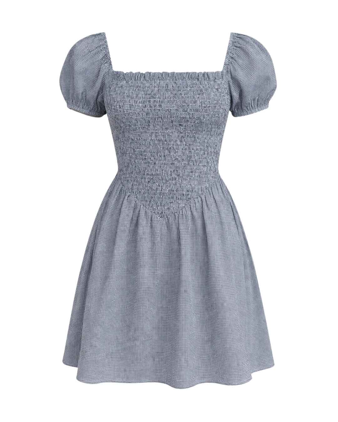 Ramona - Smocked Puff Sleeve Square Neck Dress Black Gingham