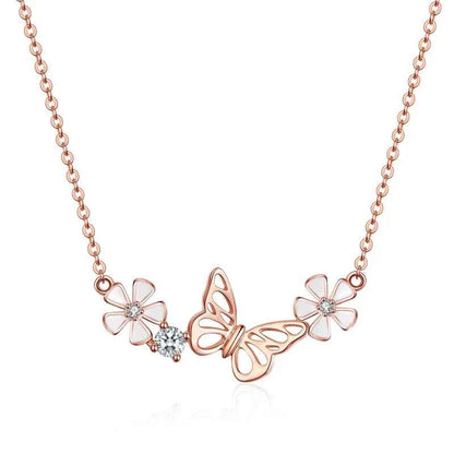Delicate Beauty: Korean Style 925 Sterling Silver Butterfly and Flower Choker Necklace