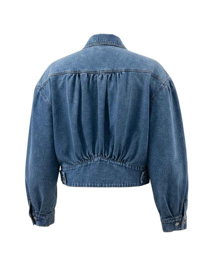 Roxanne - Women’s Cropped Pleated Sleeve Jacket Denim