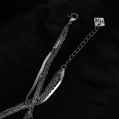 SABRINA Four-Layer Multi Chain Necklace in Silver