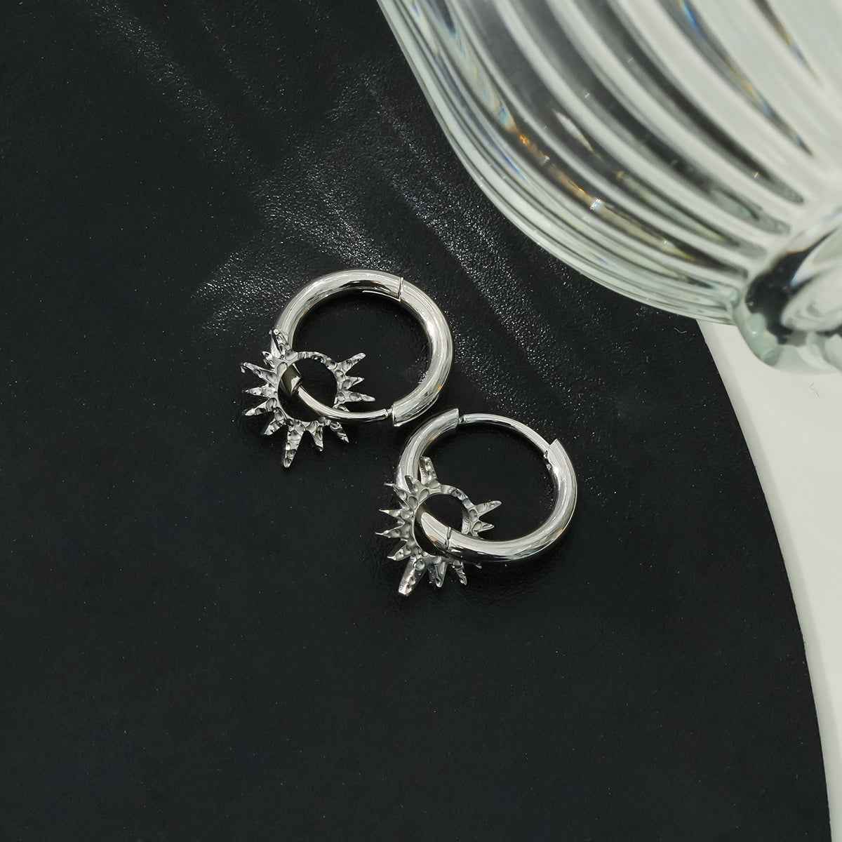 SONNE White Gold (Silver Toned): Vintage Inspired Hoops with Textured Star Charms
