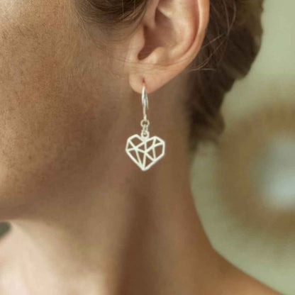 Heart Charm Earrings In Silver Plate