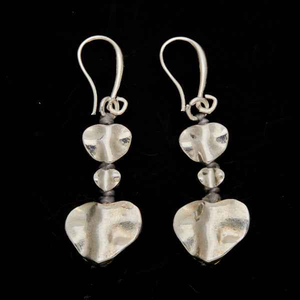 Silver Plate Double Drop Heart Earrings