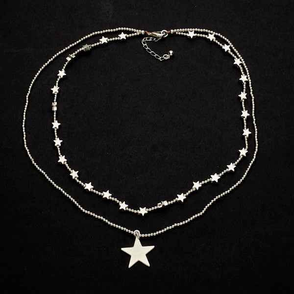 Silver Plate Double Strand Star Charm Necklace