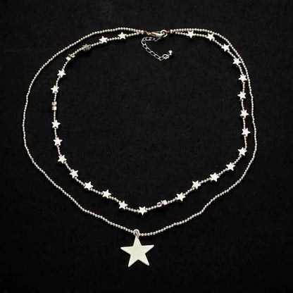 Silver Plate Double Strand Star Charm Necklace