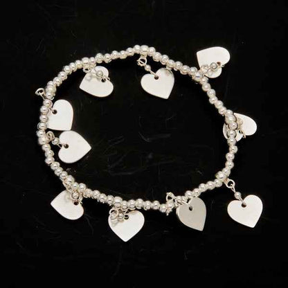 Silver Plate Elasticated Heart Charm Bracelet