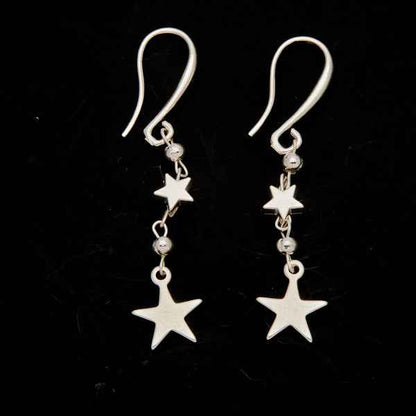 Silver Plate Double Drop Star Charm Earrings