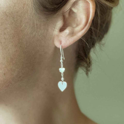 Silver Plate Double Drop Heart Charm Earrings