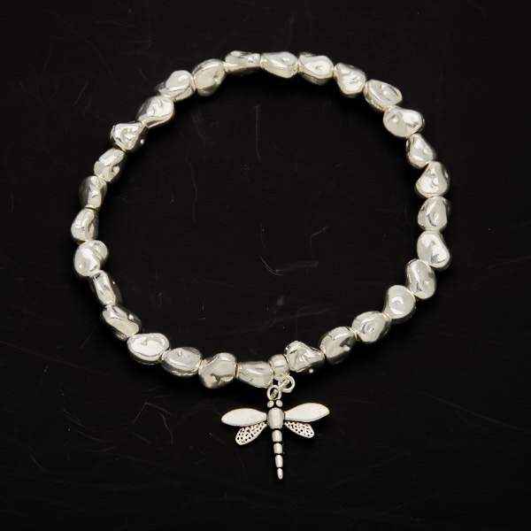 Dragonfly Charm Nugget Bracelet in Silver Plate