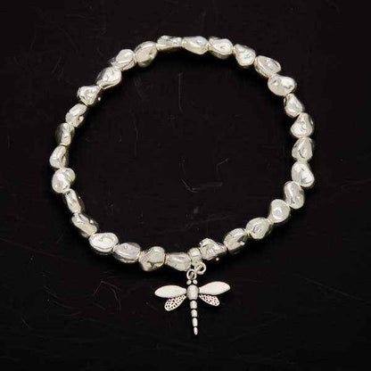 Dragonfly Charm Nugget Bracelet in Silver Plate