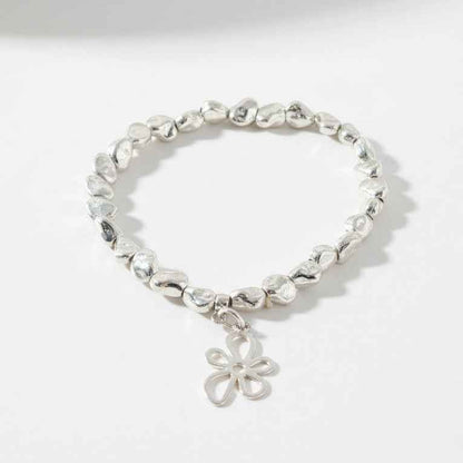 Flower Charm Nugget Bracelet in Silver Plate