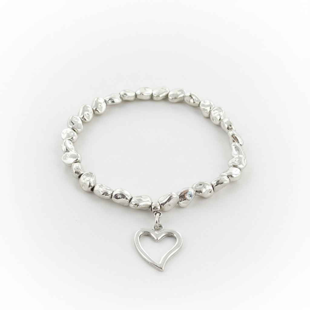 Heart Charm Nugget Bracelet in Silver Plate