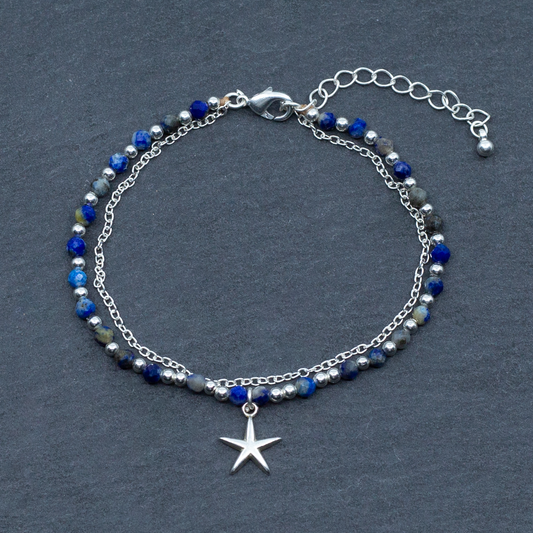 Blue Crystal Cham Bracelet In Silver Plate
