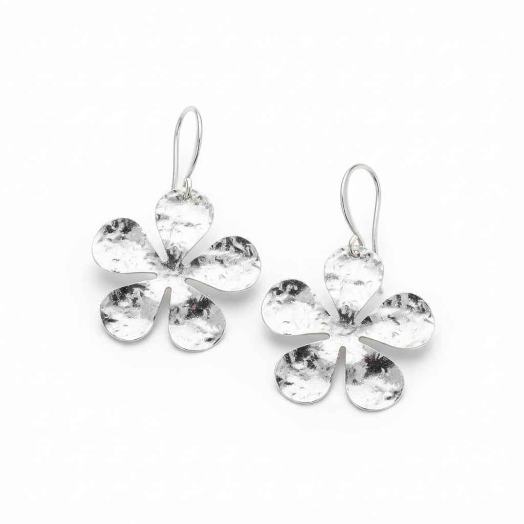 Hammered Flower Earring - Silver Plate