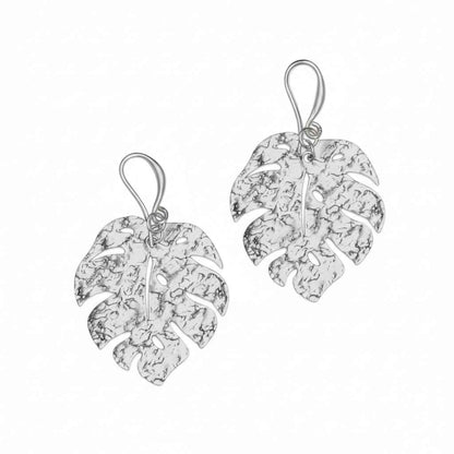 Hammered Leaf Earring - Silver Plate