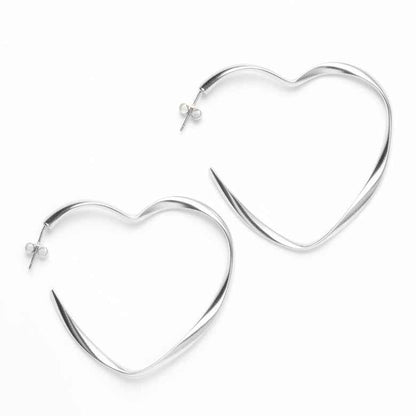 Large Heart Hoop Earrings - Silver Plate