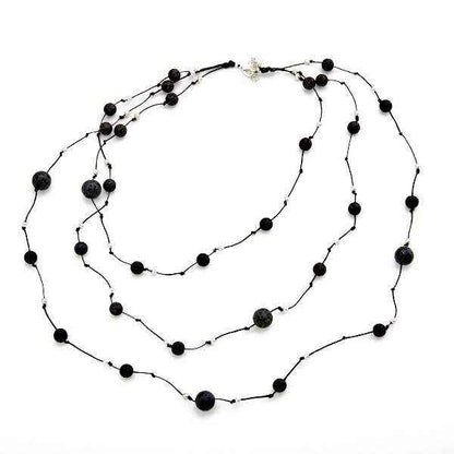Triple Strand Lava Stone Necklace in Silver Plate