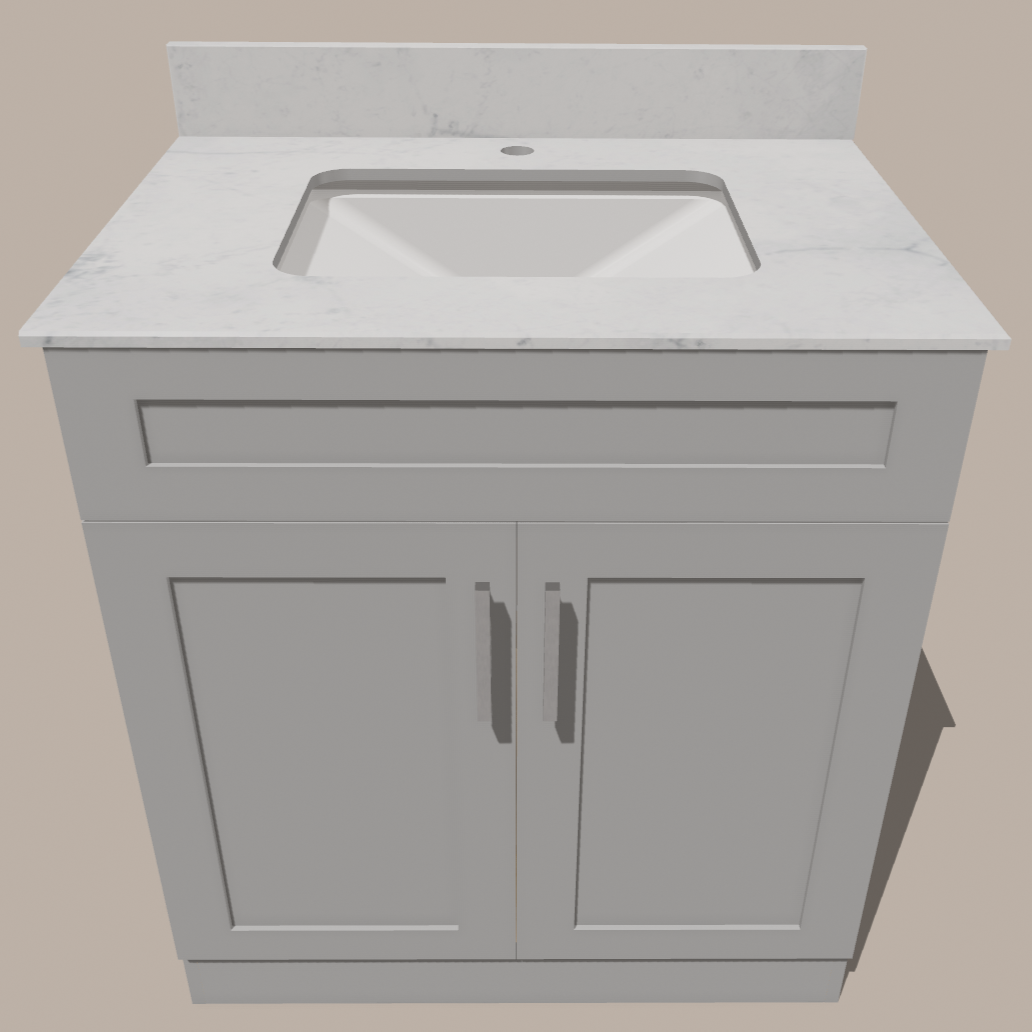 30-Inch Shaker Bathroom Vanity — White or Gray | Plywood Cabinet, Solid-Wood Doors, Soft-Close 3-Way Clip-On Hinges, Natural Wood Interior