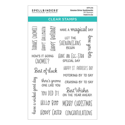 Gnome Drive Sentiments Clear Stamp Set from the Gnome Drive Collection