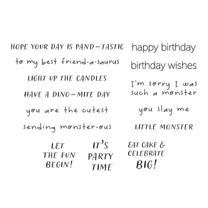 Monster Birthday Sentiments Clear Stamp Set from the Monster Birthday Collection