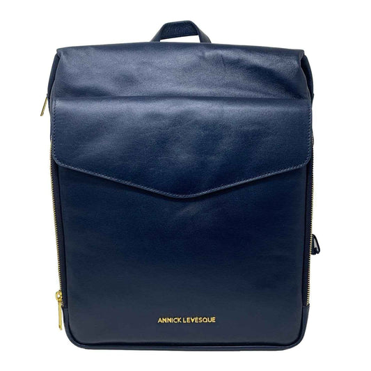 Grand Sac à dos en Cuir Véritable Bleu Marine, Léanne