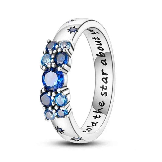 925 Sterling Silver Blue Celestial Cluster Ring