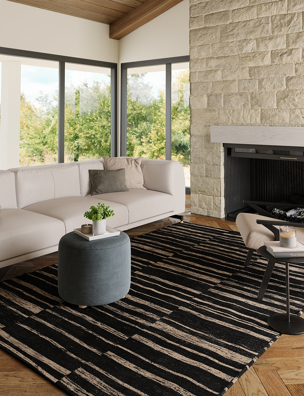 Sahara Schwarz & Natur Teppich