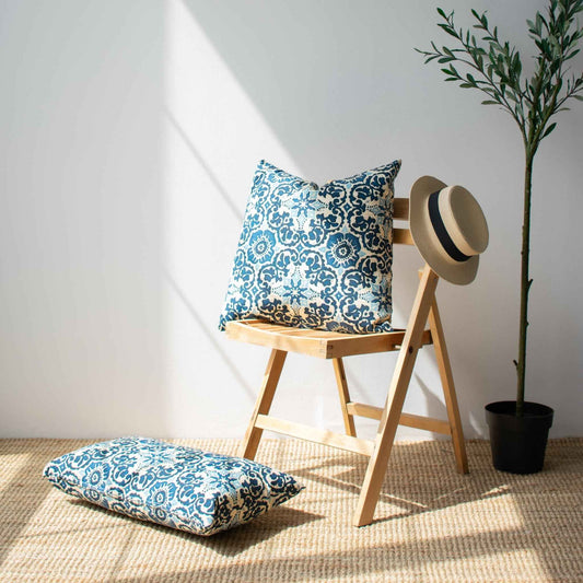 OUTDOOR PILLOW - BLUE FLORAL LUMBAR