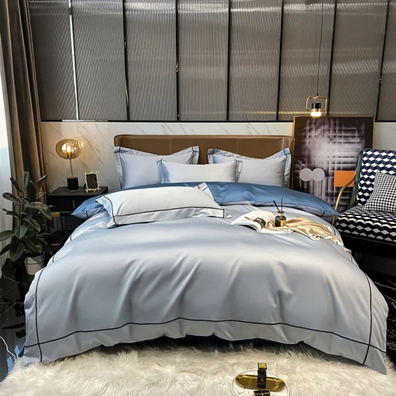Royal Retreat Fine Gold Embroidered 600 TC Duvet Set - Purple/Dark Grey/White/Steel Blue/Light Grey/Jade Green/Peach Pink/Champagne/Blue/Beige/Aqua Green/Emerald Green