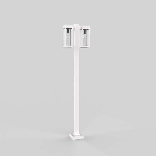 Poteau d’aluminium carré de 3’’ avec base soudée pour 2 têtes à 180°
