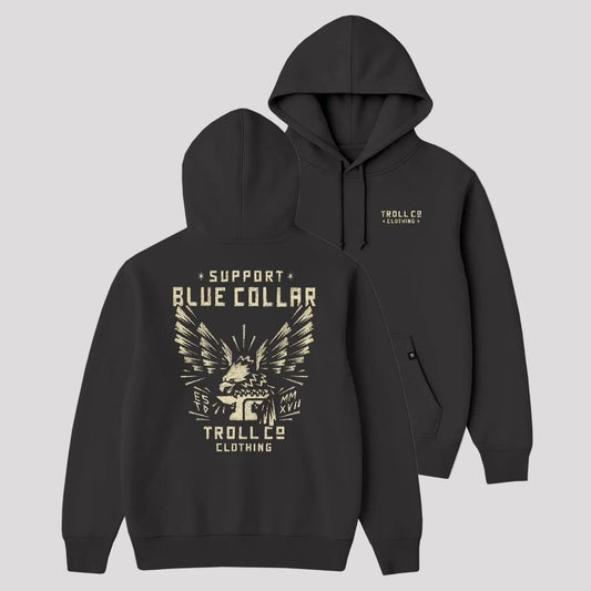 DHCM Men's Support Blue Collar Perched Eagle Hoodie | Comfortable Workwear