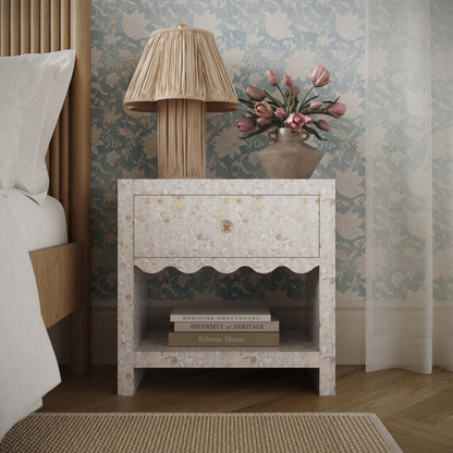 Opal 22" Natural Mother of Pearl Inlaid Storage Drawer Nightstand - Natural