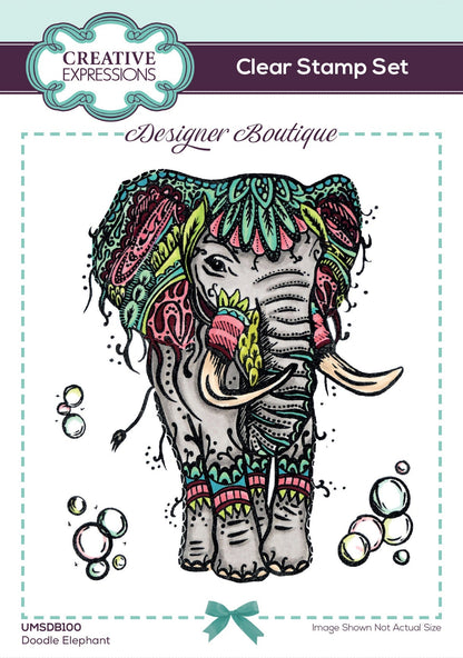 Creative Expressions Designer Boutique Doodle Elephant 6 in x 4 in Clear Stamp Set