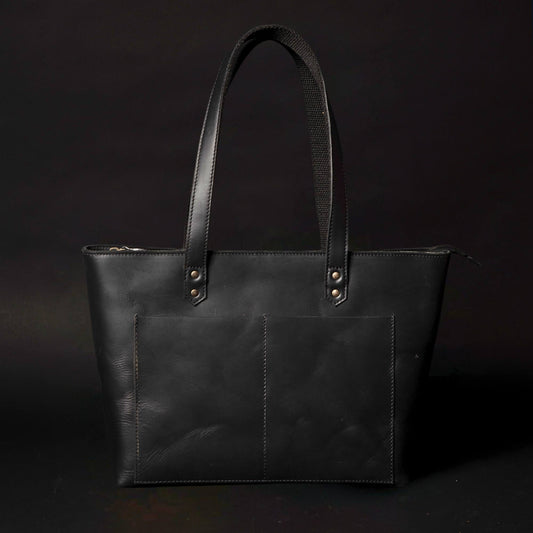Klassische Tote Bag aus schwarzem Leder