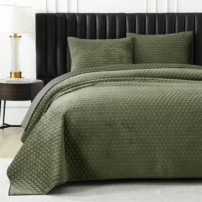 Plume 3 Pc Velvet Light Weight Quilted Comforter Set - Multiple Options