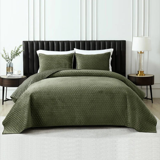 Plume 3 Pc Velvet Light Weight Quilted Comforter Set - Multiple Options