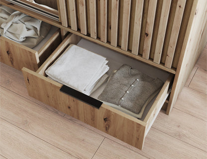 Voodi II Oak Wood Paneled Free Standing Wardrobe - Light Artisan Oak