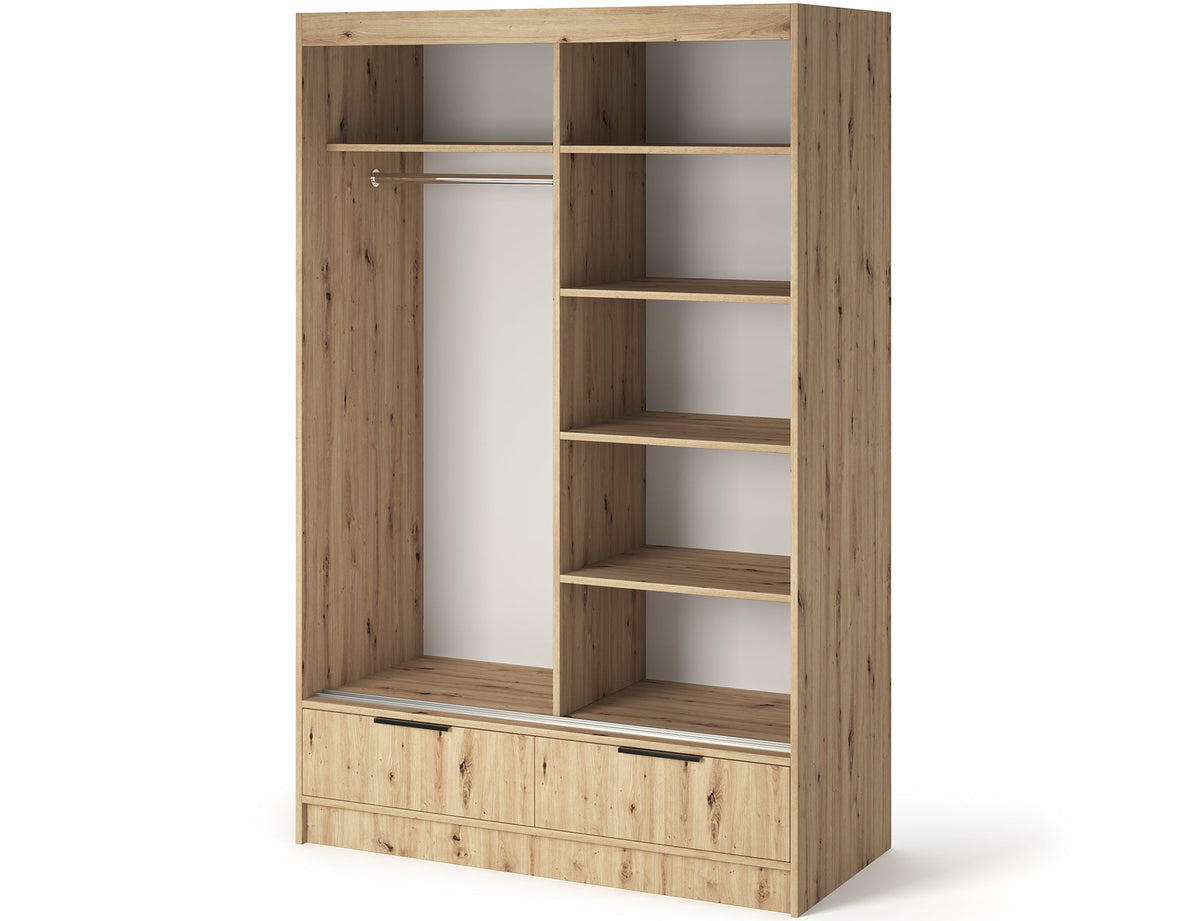 Voodi II Oak Wood Paneled Free Standing Wardrobe - Light Artisan Oak