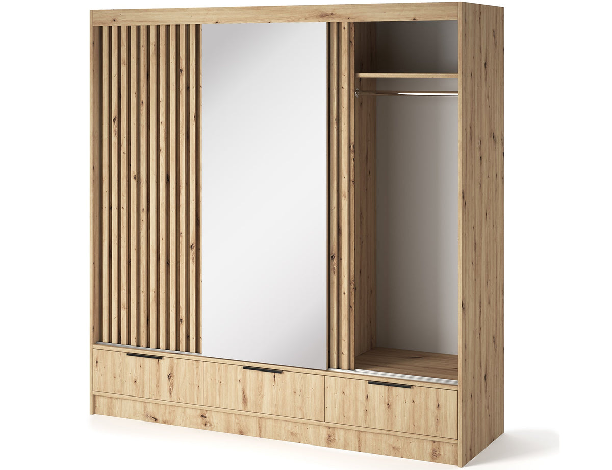 Voodi III Oak Wood Paneled Free Standing Wardrobe - Light Artisan Oak