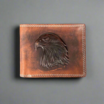 Men’s Cow Leather Eagle Embossed Bifold Wallet