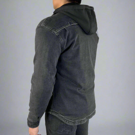 Men’s Armored Denim Shirt with Removable Hoodie