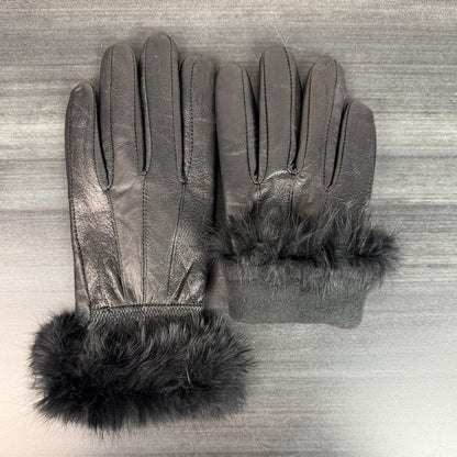 Women’s Sheep Leather Gloves with Rabbit Fur Trim