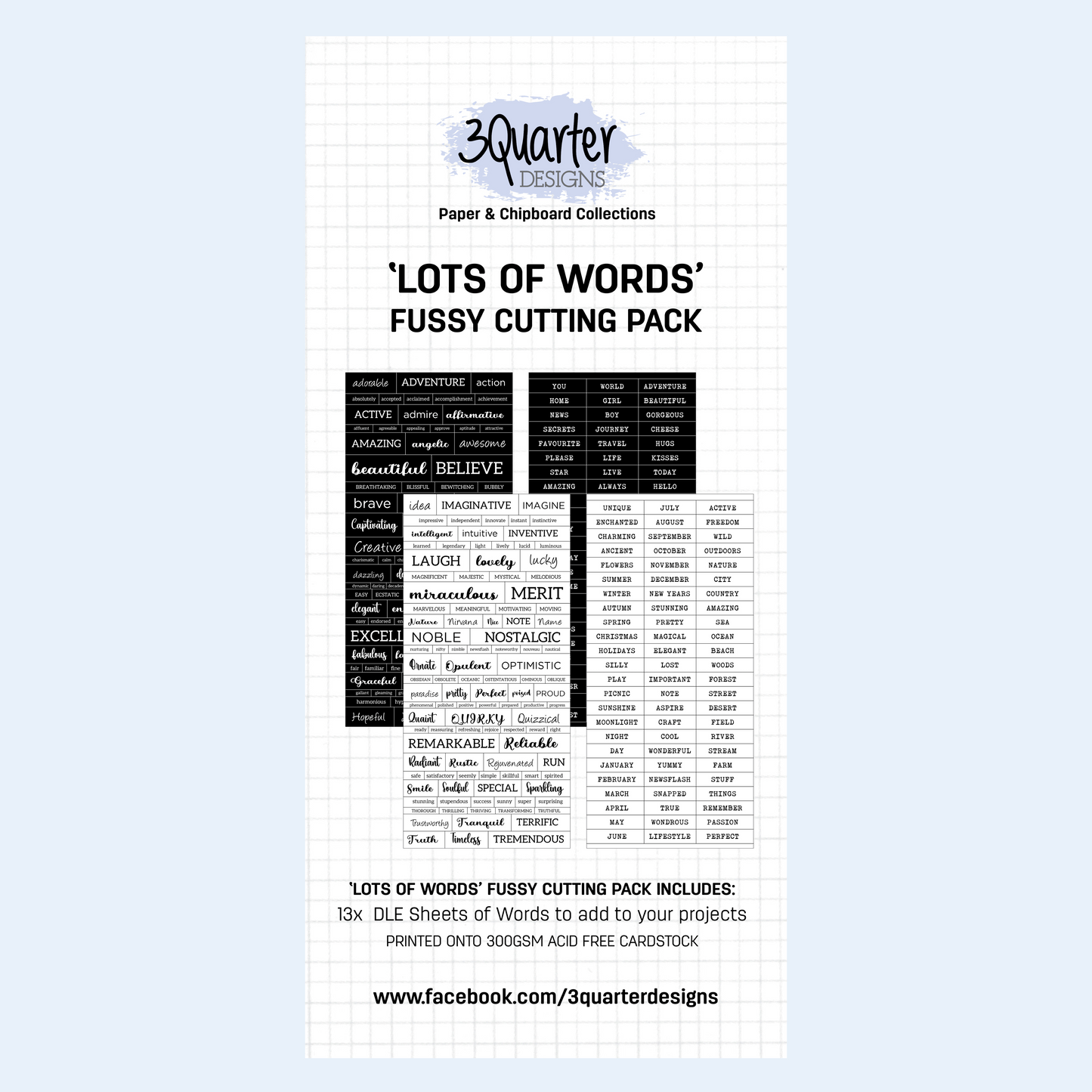 3Quarter Designs Fussy Cutting Pack - Lots of Words