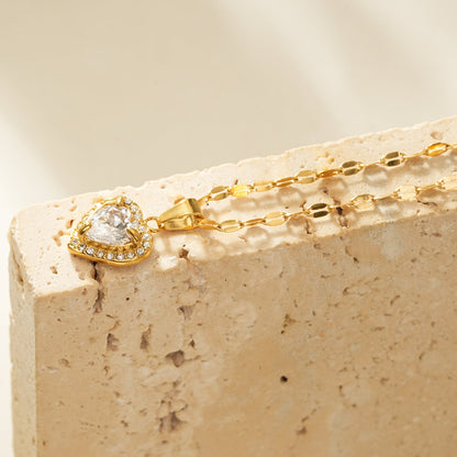 ZITA Gold: Gucci-Style Dainty Chain Necklace with Sparkling Petit Pavé Heart Pendant